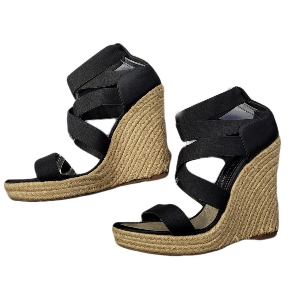 Jean-Michel Cazabat Black Espadrille Wedges with Jute Trim size 39.5